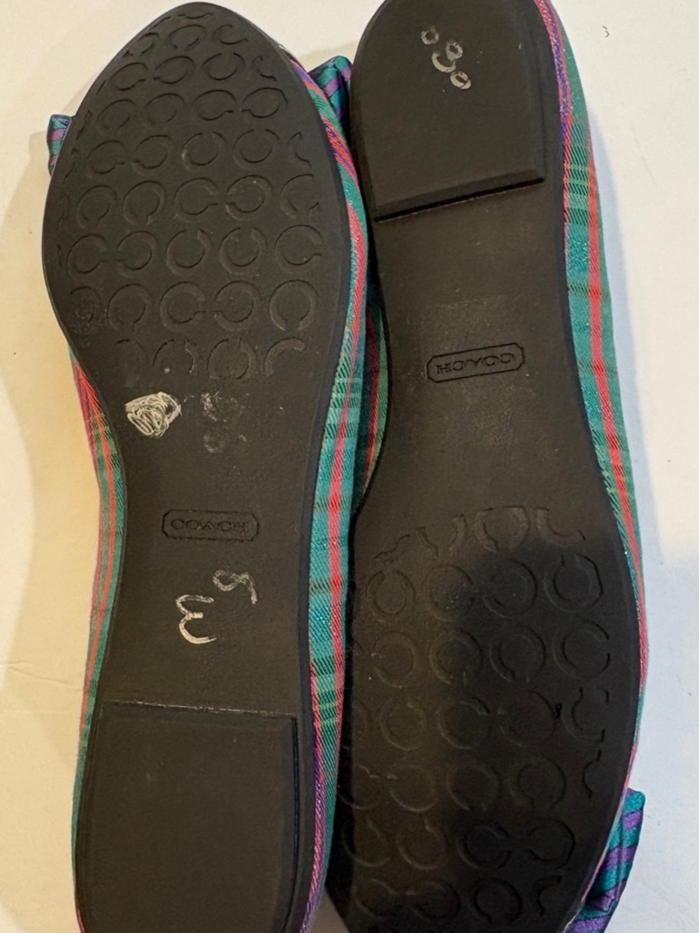 Coach Striped Bow 🩰 Flats in Green & Purple Pink Insole 11B Hard to Find - Picture 8 of 10
